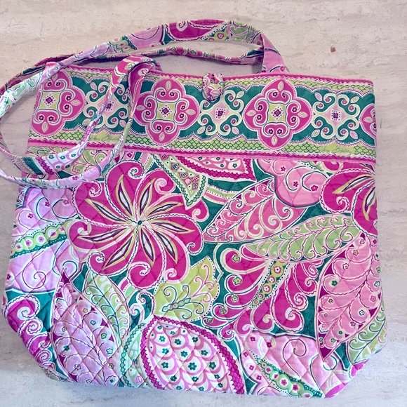 Vera Bradley Vibrant Pink and Green Patterned Tote Bag - Picture 2 of 5